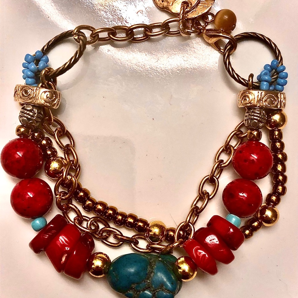 Women bracelet 7 in coral and turquoise